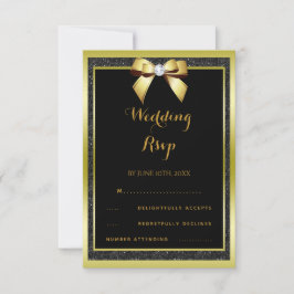 Glanzende Gouden Boog & Zwarte Glitter Bruiloft RSVP Kaartje