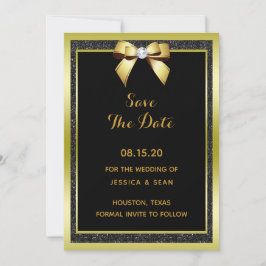 Glanzende Gouden Boog & Zwarte Glitter Bruiloft Save The Date