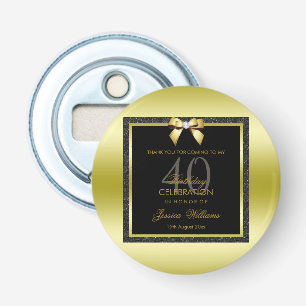 Glanzende Gouden Boog & Zwarte Glitters 40e Verjaa Button Flesopener