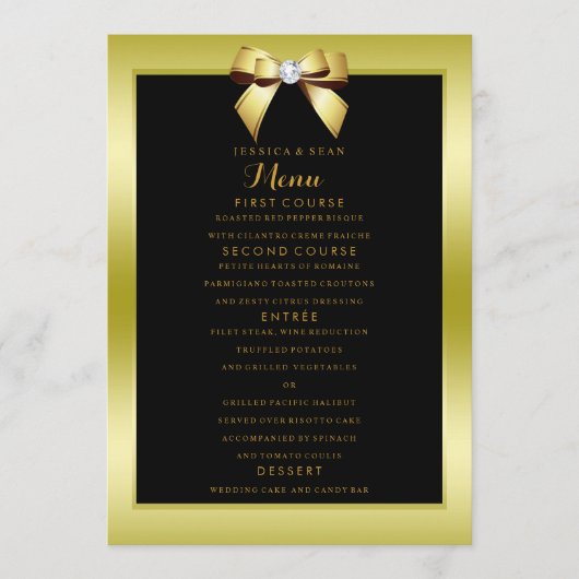 Glanzende Gouden Boog & Zwarte Trouw Menu (Voorkant)