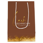 Glanzende Gouden & Bruine Wimper Tech  Medium Cadeauzakje (Achterkant)