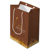 Glanzende Gouden & Bruine Wimpertechnicus Medium Cadeauzakje (Voorkant Gekanteld)