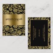 Glanzende gouden damast op zwarte achtergrond visitekaartje (Voorkant / Achterkant)