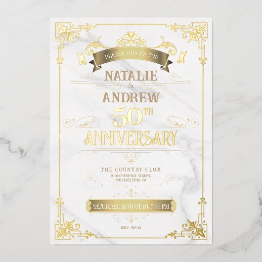 Glanzende Gouden Elegante Rand Folie Folie Uitnodiging (Voorkant)