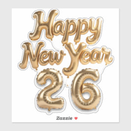 Glanzende gouden folieballon Gelukkig Nieuwjaar  Sticker