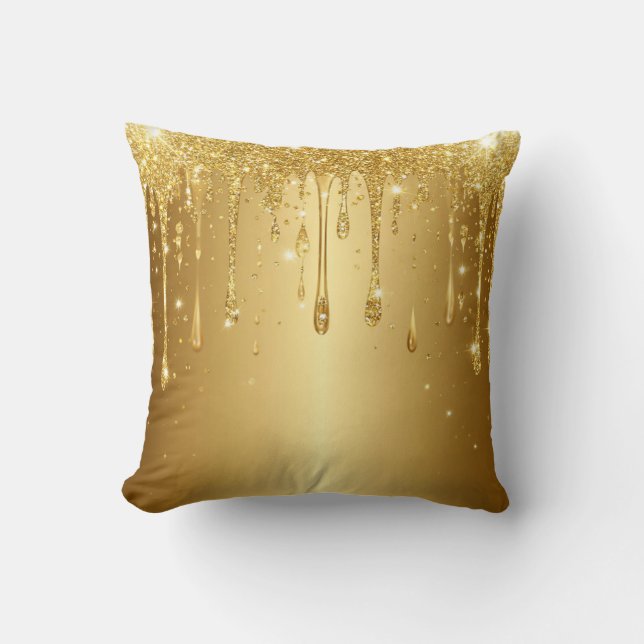 Glanzende Gouden Glitter Druppel Achtergrond Kussen (Voorkant)
