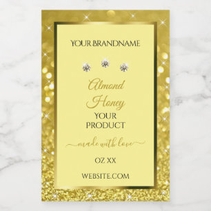 Glanzende Gouden Glitter Productlabels Rhinestones Voedselcontainer Etiket