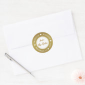 Glanzende Gouden Glitter Trouw Save The Date Ronde Sticker (Envelop)