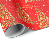 Glanzende Gouden Kerstbomen Vakantie Cadeaupapier (Rol Hoek)