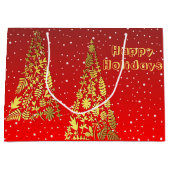 Glanzende Gouden Kerstbomen Vakantie Gift Bag Groot Cadeauzakje (Voorkant)