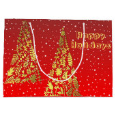 Glanzende Gouden Kerstbomen Vakantie Gift Bag Groot Cadeauzakje (Achterkant)
