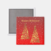 Glanzende Gouden Kerstbomen Vakantie Magneet (Voorkant / Achterkant)