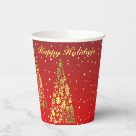 Glanzende Gouden Kerstbomen Vakantie Papier Cups Papieren Bekers