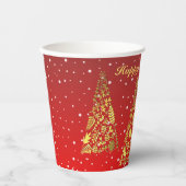 Glanzende Gouden Kerstbomen Vakantie Papier Cups Papieren Bekers (Voorkant)