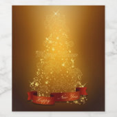 Glanzende gouden kerstboom wijn etiket (Enkel label)