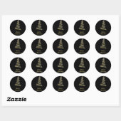 Glanzende gouden kerstboom zwart ronde sticker (Vel)