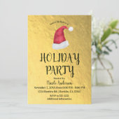 Glanzende gouden kerstfeest rode kerstman hoed kaart (Staand voorkant)