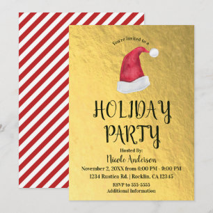 Glanzende gouden kerstfeest rode kerstman hoed kaart