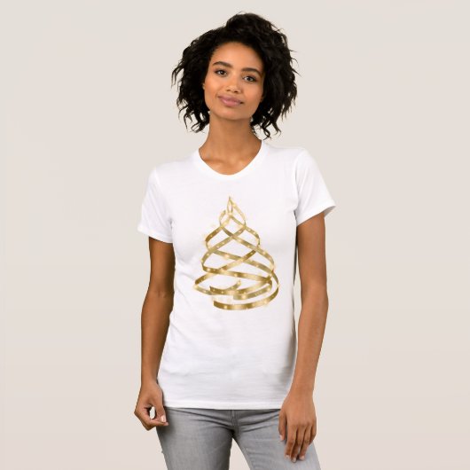 Glanzende Gouden Kerstlint Boom Sparkle T-shirt (Voorkant volledig)