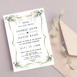 Glanzende gouden luchtige waterverf groene wedding kaart
