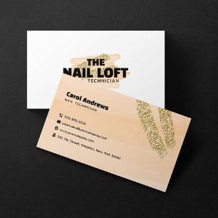 Glanzende Gouden Perzik Nagel Manicure Nagel Kunst Visitekaartje