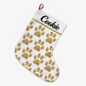 Glanzende Gouden Pootafdrukken op Wit Grote Kerstsok (Voorkant (Hangend))