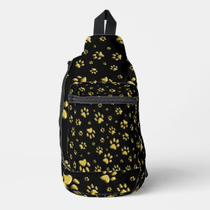 Glanzende Gouden Pootjes Zwarte Achtergrond Print Sling Bag