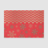 Glanzende gouden sneeuwvlokken op rode en gouden C Tissuepapier (Voorkant)