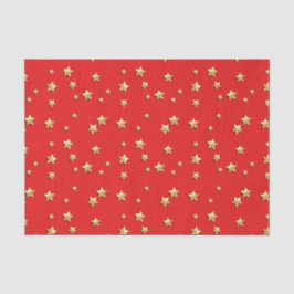 Glanzende gouden sterren op een rode achtergrond tissuepapier