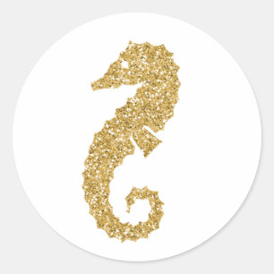 Glanzende Gouden Zeepaard Ronde Sticker