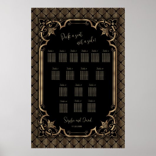 Glanzende gouden zwarte huwelijksstoelindeling pos poster (Voorkant)