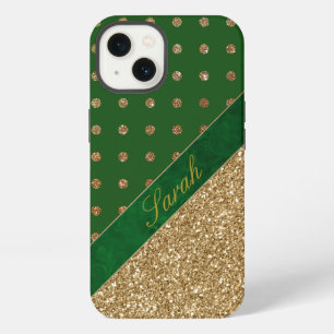 Glanzende groene en gouden gepersonaliseerde iPhone 13 hoesje