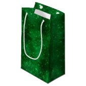 Glanzende groene folie klein cadeauzakje (Voorkant Gekanteld)