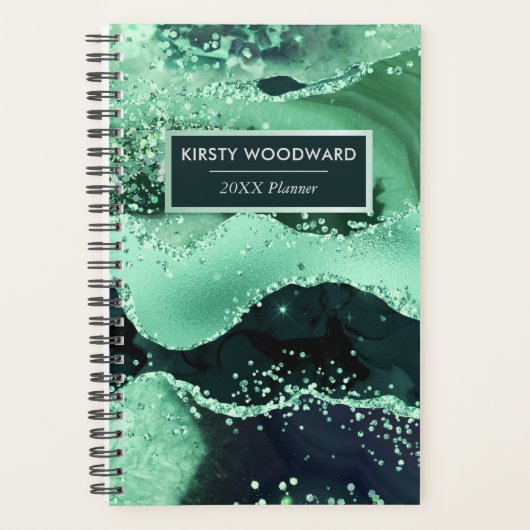 Glanzende groene namaakparelmoer glinsterende agaa planner (Voorkant)