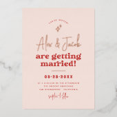 Glanzende Groovy Sparkle 70s Roze & Rood Foto Brui Folie Uitnodiging (Voorkant)