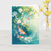 Glanzende Harmony Koi in een rustige vijver Kaart (Gele Bloem)