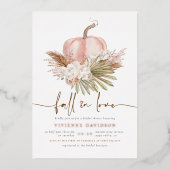 Glanzende Herfst In Liefde Roze Boho Pompoen Vrijg Folie Uitnodiging (Voorkant)
