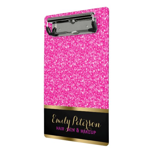 Glanzende hete roze en witte glitter mini klembord (Angled2)
