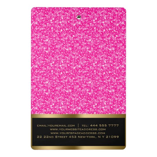 Glanzende hete roze en witte glitter mini klembord (Achterkant)