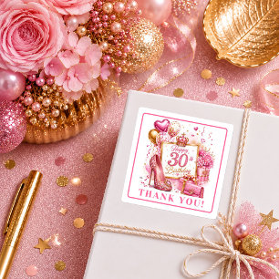 Glanzende hete roze glitter 30e verjaardagssticker vierkante sticker