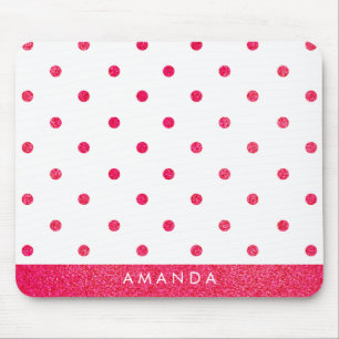 Glanzende hete roze POLKA DOTS PERSONALISEREN JOUW Muismat