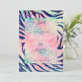 Glanzende holografische glitter blauwe zebra strep kaart (Staand voorkant)