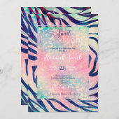 Glanzende holografische glitter blauwe zebra strep kaart (Voorkant / Achterkant)