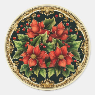 Glanzende Hulst en Klimop Poinsettia Ronde Sticker