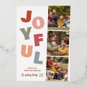 Glanzende Joyful Boho Bold Multi 3 Foto Kerstmis Folie Feestdagenkaart (Voorkant)