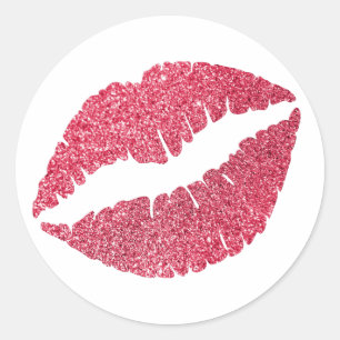 Glanzende karmozijnrode lippenprint ronde sticker