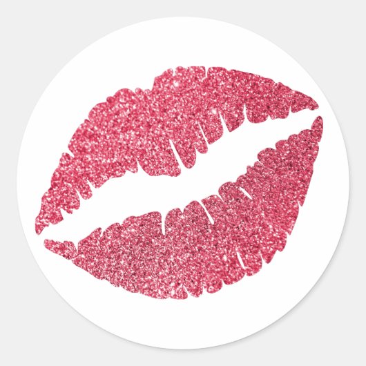 Glanzende karmozijnrode lippenprint ronde sticker (Voorkant)