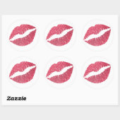 Glanzende karmozijnrode lippenprint ronde sticker (Vel)