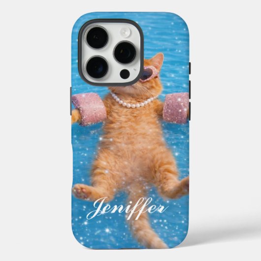 Glanzende kat bij het zwembad drijft in stijl Case-Mate iPhone case (Achterkant)