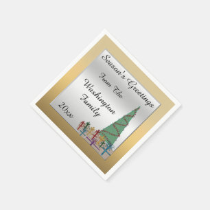 Glanzende Kerstboom & Cadeaus Nep Glitters Servetten